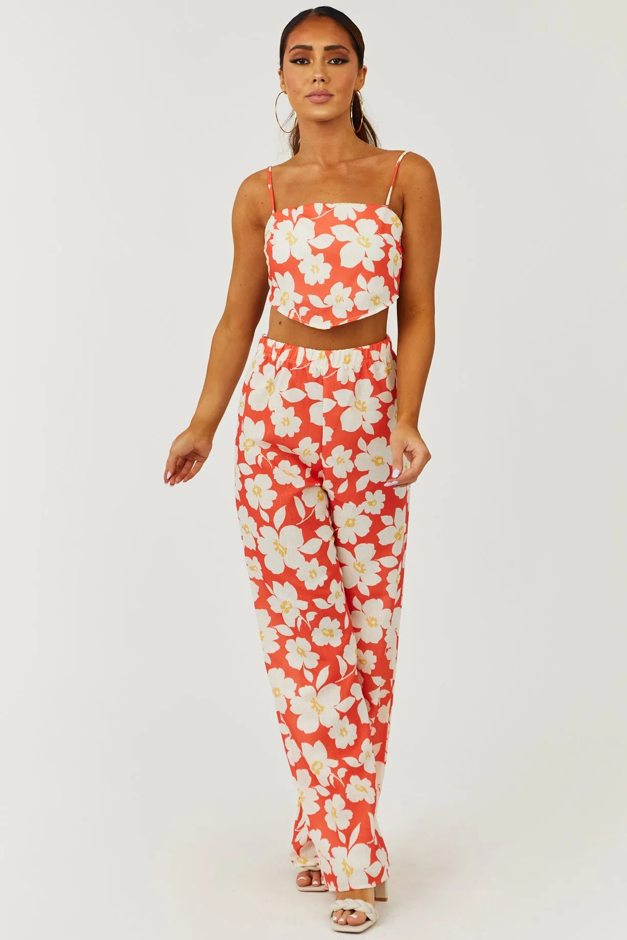 Fire Floral Print Crop Top and Pants Set sold by Lime Lush product image thumbnail 3