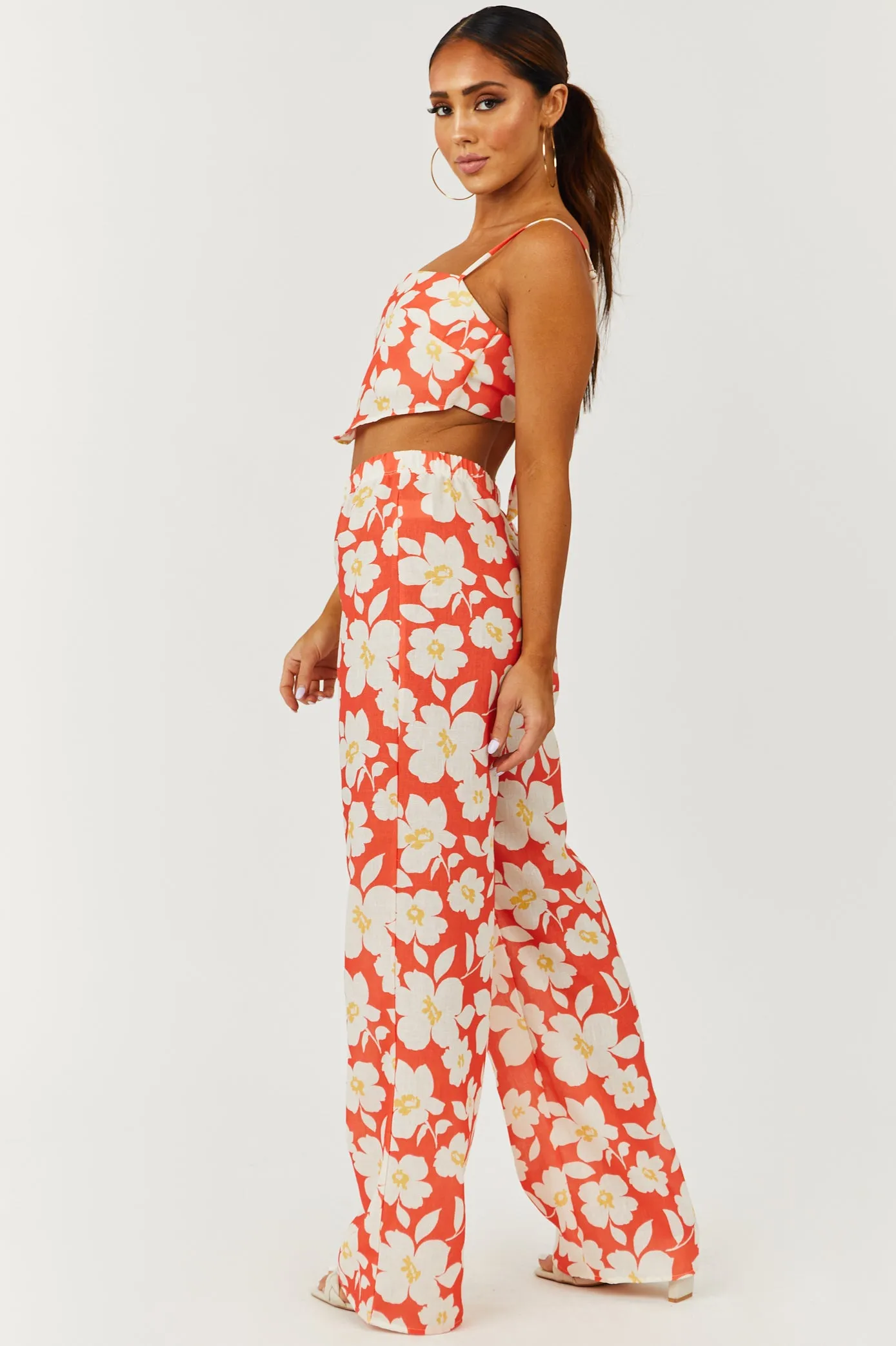 Fire Floral Print Crop Top and Pants Set sold by Lime Lush product image thumbnail 4