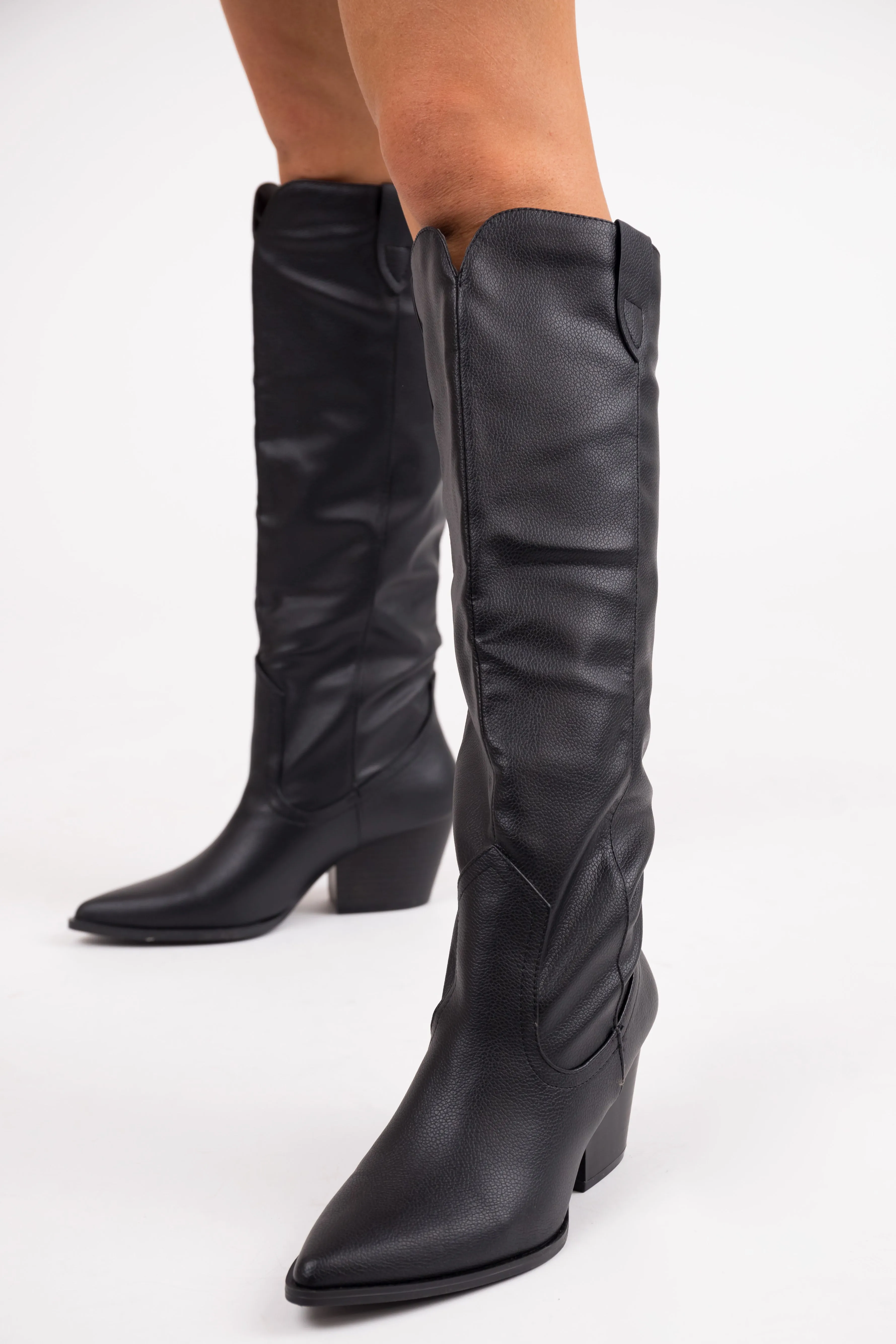 Black Pleather Knee High Western Boots sold by Lime Lush product image thumbnail 4