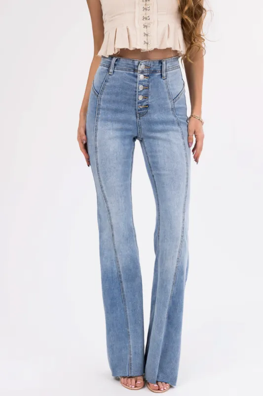 Cello Medium Wash 70s Fit and Flare Jeans sold by Lime Lush