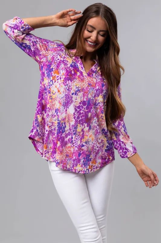 Violet Abstract Print 3/4 Sleeve Blouse sold by Lime Lush