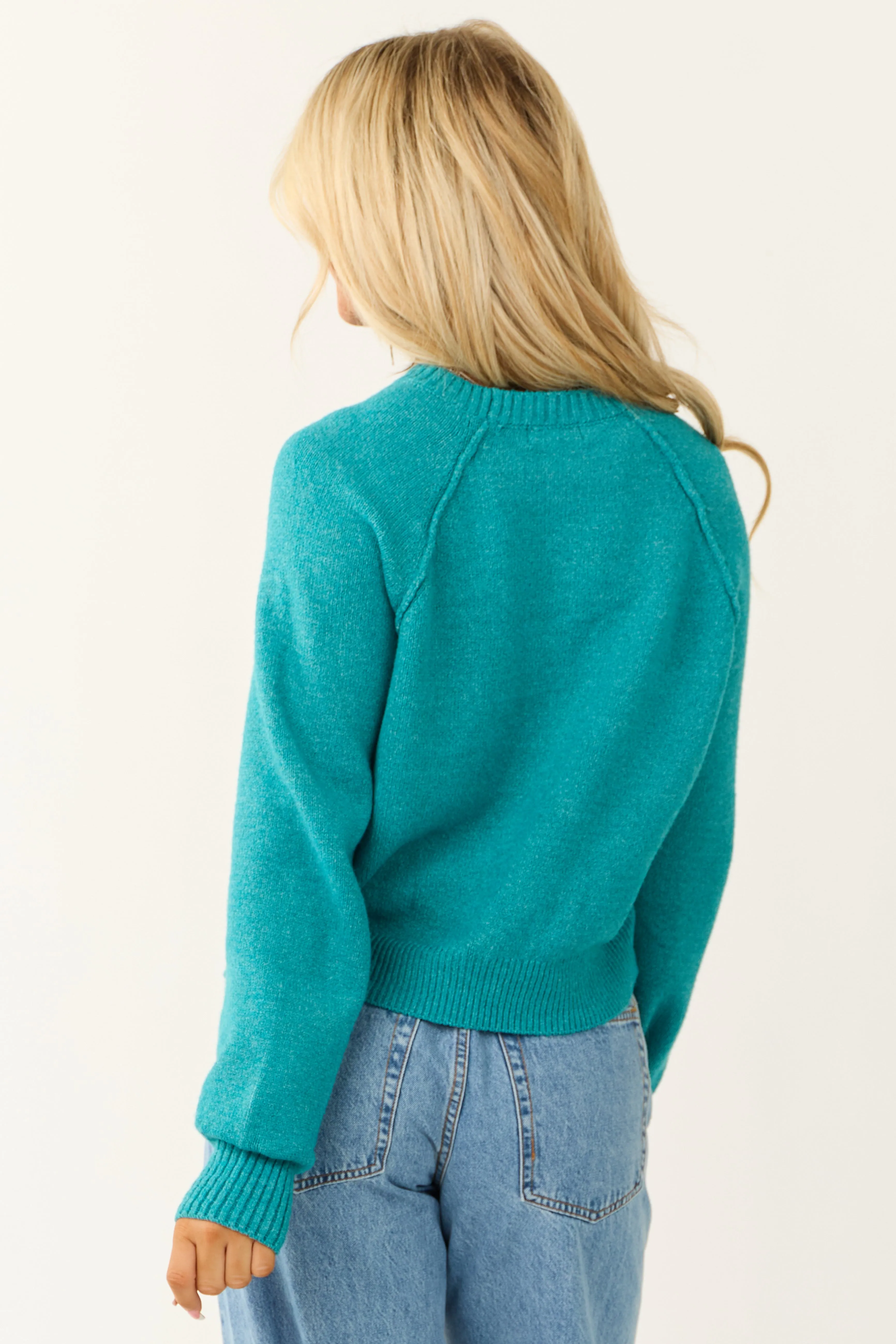 Bright Sea Blue Cropped Knit Sweater sold by Lime Lush product image thumbnail 5