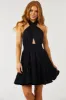 Black Wrapped Halter Neck Tiered Mini Dress sold by Lime Lush
