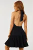 Black Wrapped Halter Neck Tiered Mini Dress sold by Lime Lush