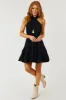 Black Wrapped Halter Neck Tiered Mini Dress sold by Lime Lush