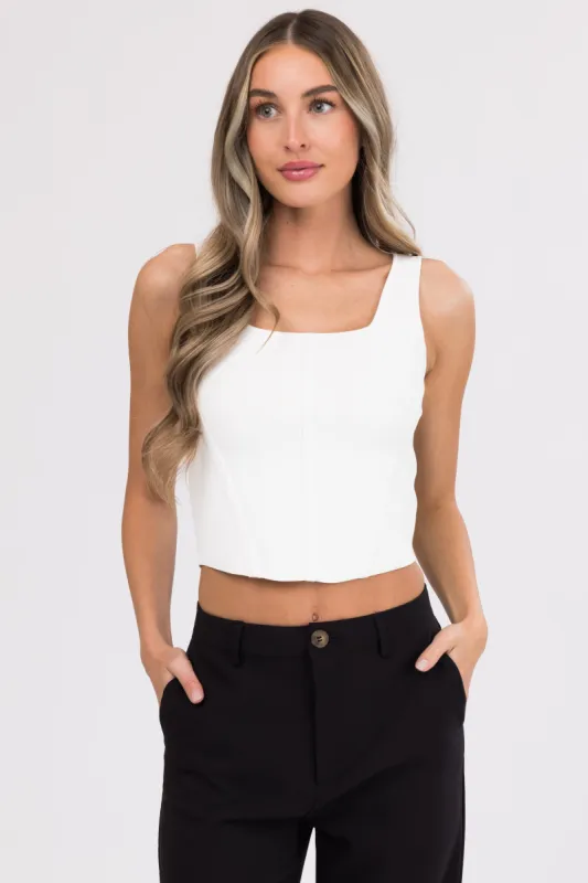 Ivory Square Neck Thick Sleeveless Crop Top sold by Lime Lush