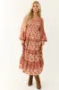Rust Floral Print Tiered Ruffle Maxi Dress sold by Lime Lush