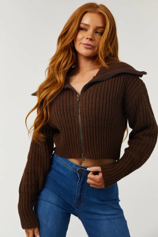 Chocolate Collared Two Way Zip Up Knit Cardigan sold by Lime Lush