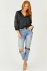 Mica Denim Medium Wash Frayed Hem Distressed Mom Jeans sold by Lime Lush