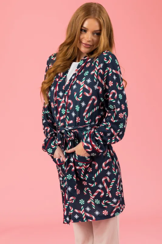 Navy Candy Cane Soft Mid Length Robe sold by Lime Lush