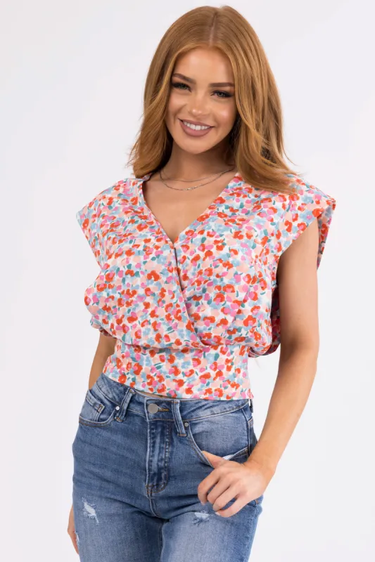 Vanilla Floral Print Surplice Short Sleeve Top sold by Lime Lush