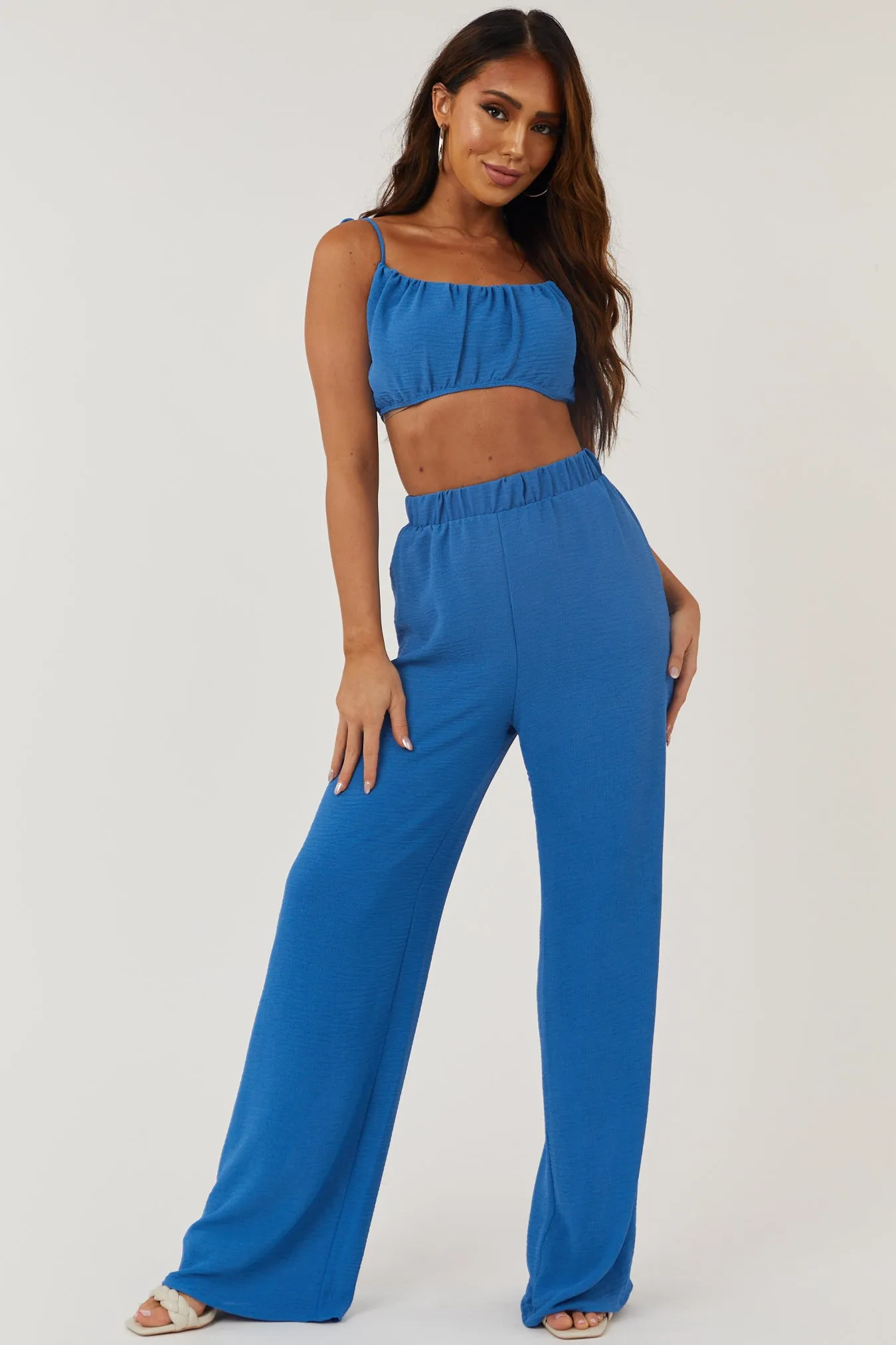 Sapphire Tie Strap Crop Top and Pants Set sold by Lime Lush product image thumbnail 2