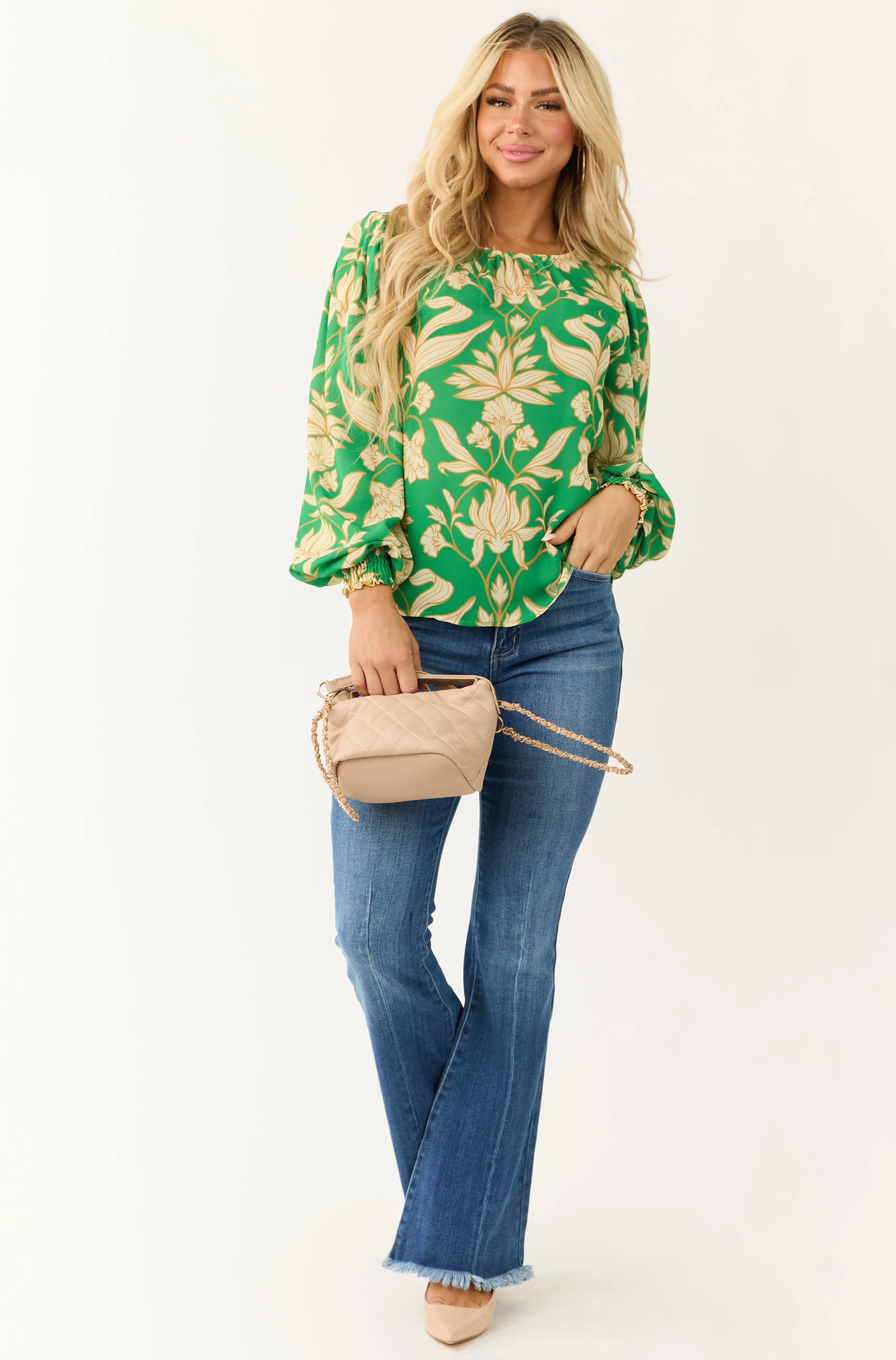 Flying Tomato Kelly Green Leaf Print Long Sleeve Top sold by Lime Lush product image thumbnail 3