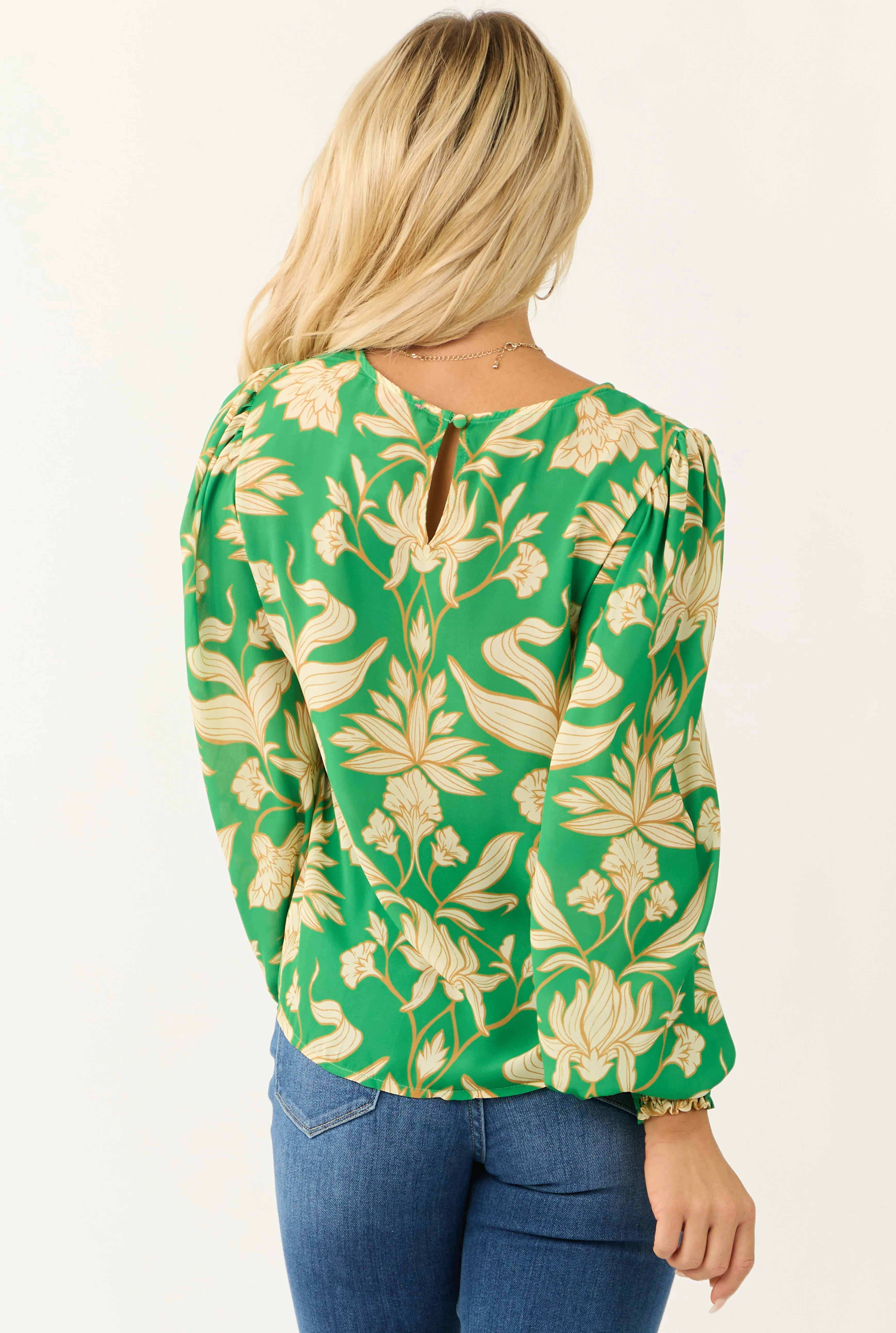 Flying Tomato Kelly Green Leaf Print Long Sleeve Top sold by Lime Lush product image thumbnail 5