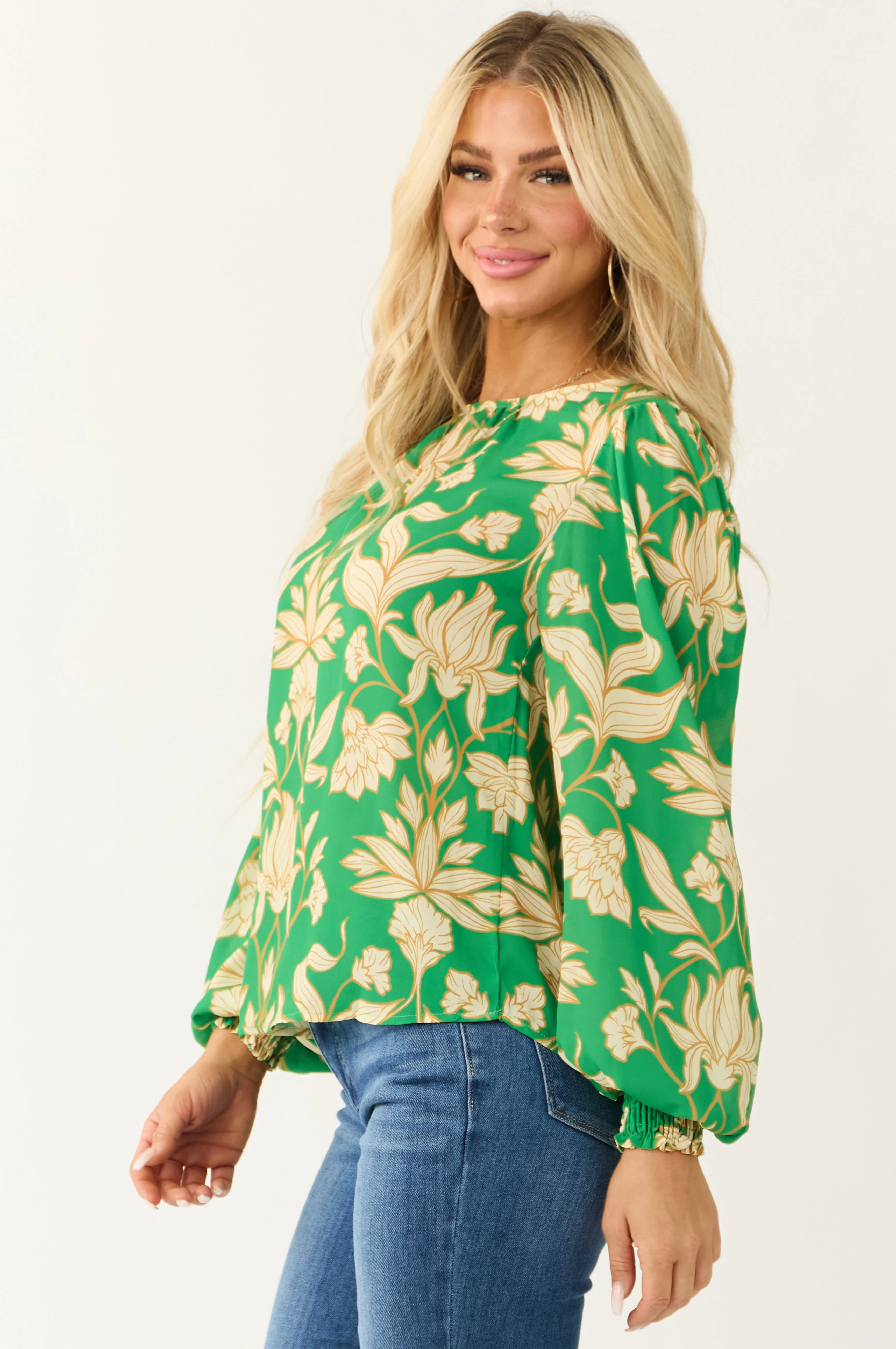 Flying Tomato Kelly Green Leaf Print Long Sleeve Top sold by Lime Lush product image thumbnail 4