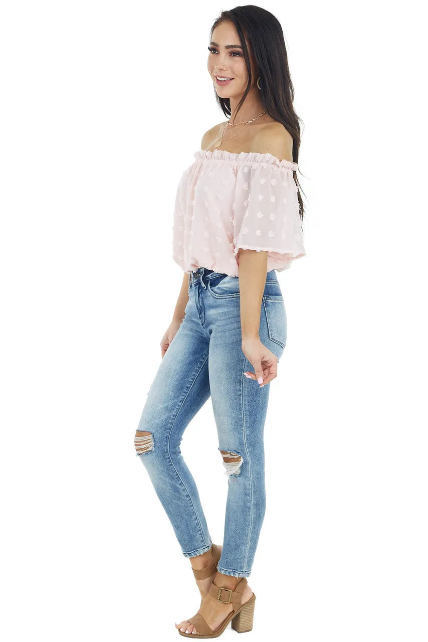 She+Sky Blush Swiss Dot Off the Shoulder Crop Top sold by Lime Lush product image thumbnail 5