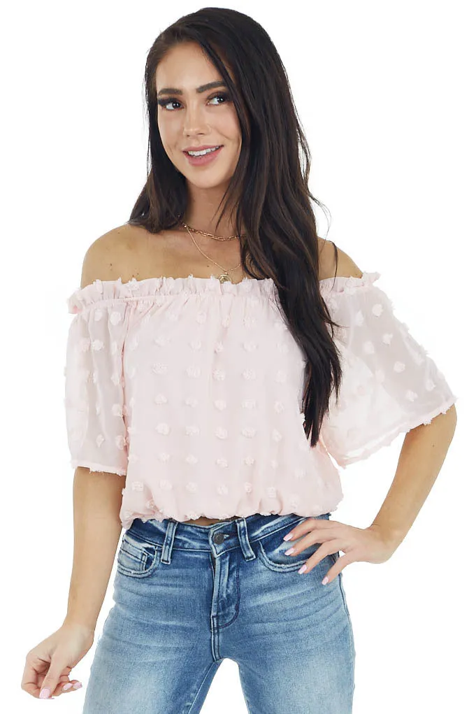 She+Sky Blush Swiss Dot Off the Shoulder Crop Top sold by Lime Lush