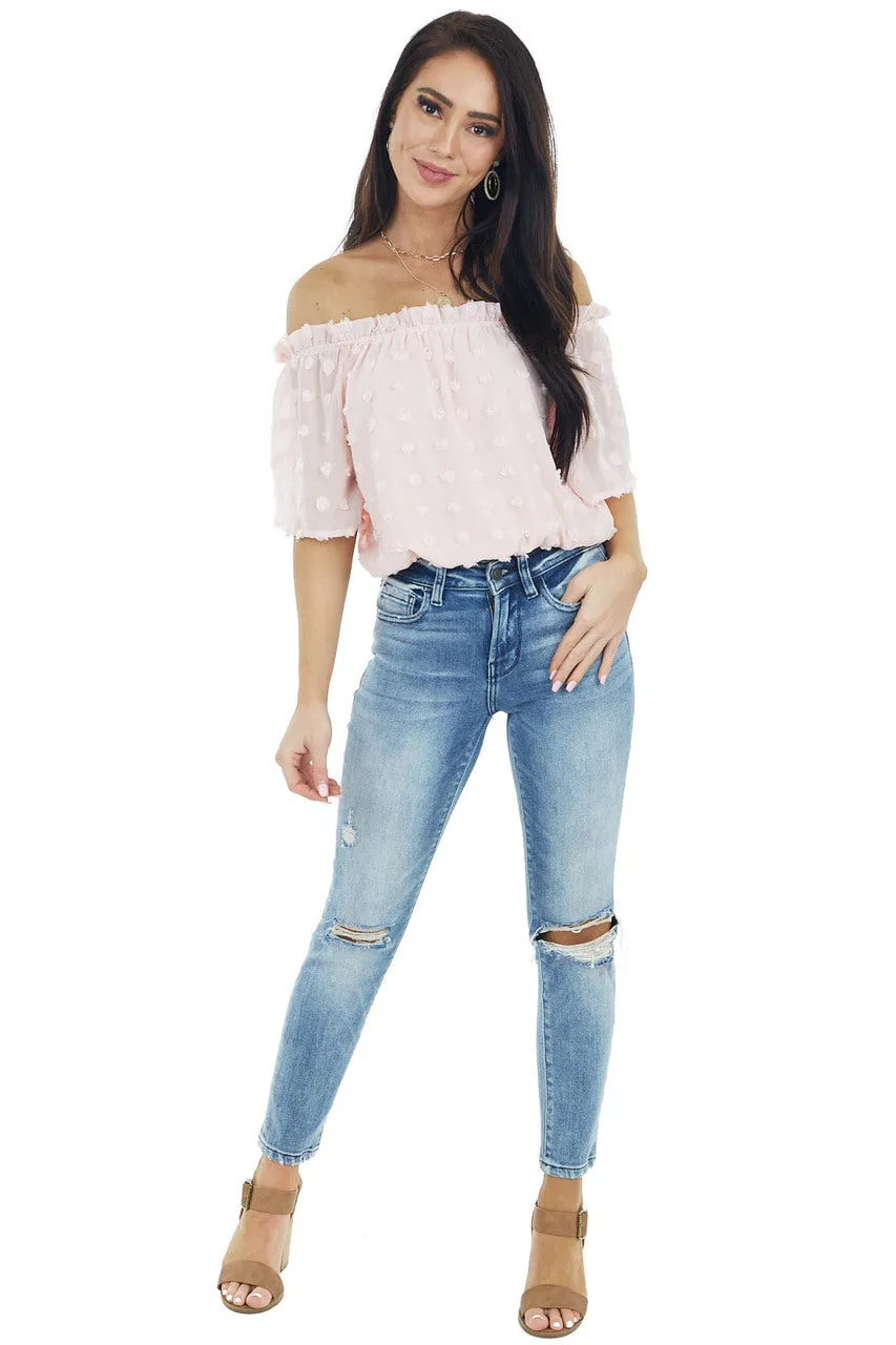 She+Sky Blush Swiss Dot Off the Shoulder Crop Top sold by Lime Lush product image thumbnail 3