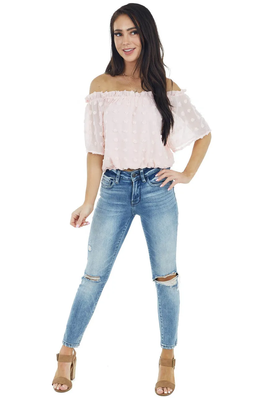 She+Sky Blush Swiss Dot Off the Shoulder Crop Top sold by Lime Lush product image thumbnail 2