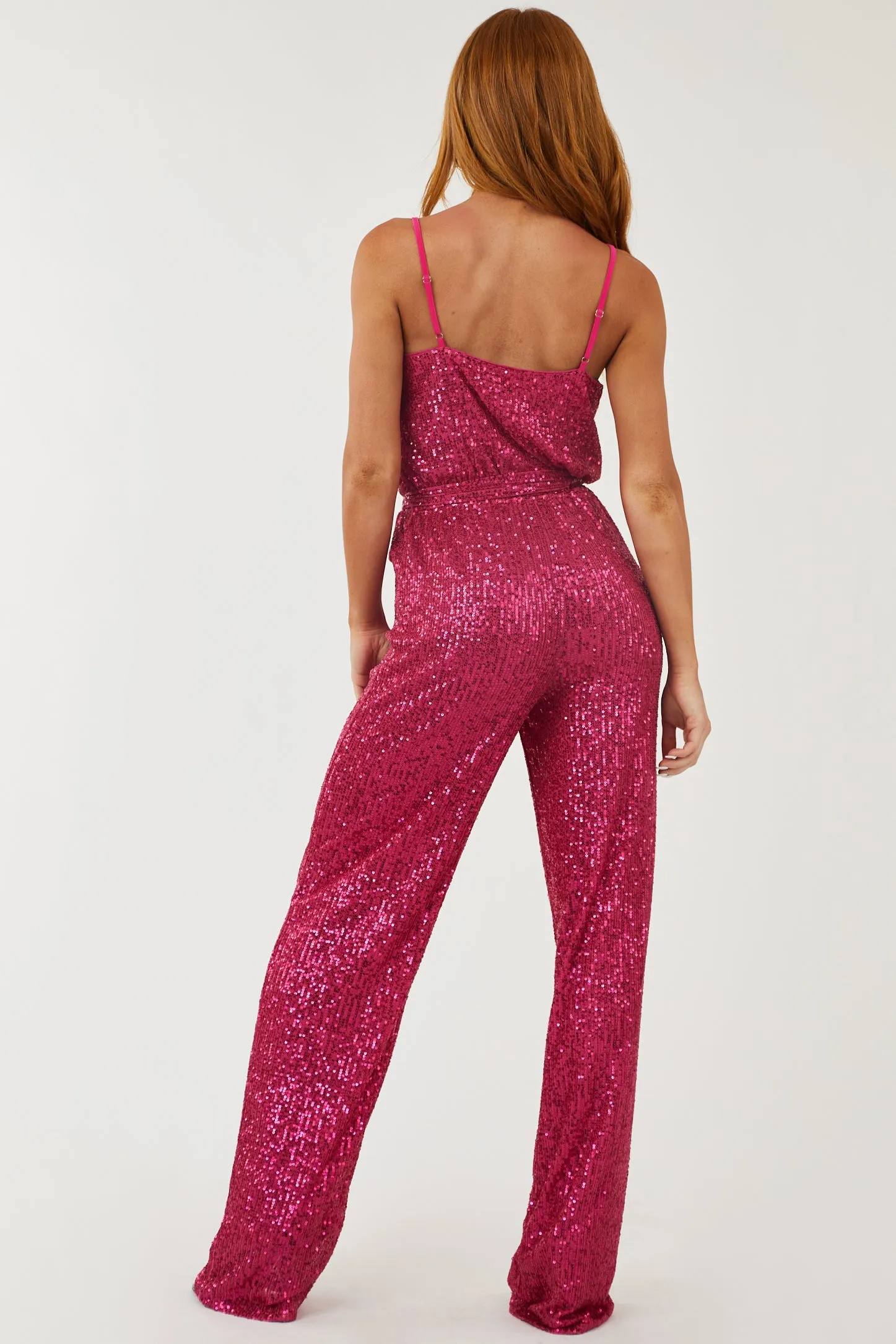 Magenta Sequined Wide Leg Surplice Jumpsuit sold by Lime Lush product image thumbnail 5