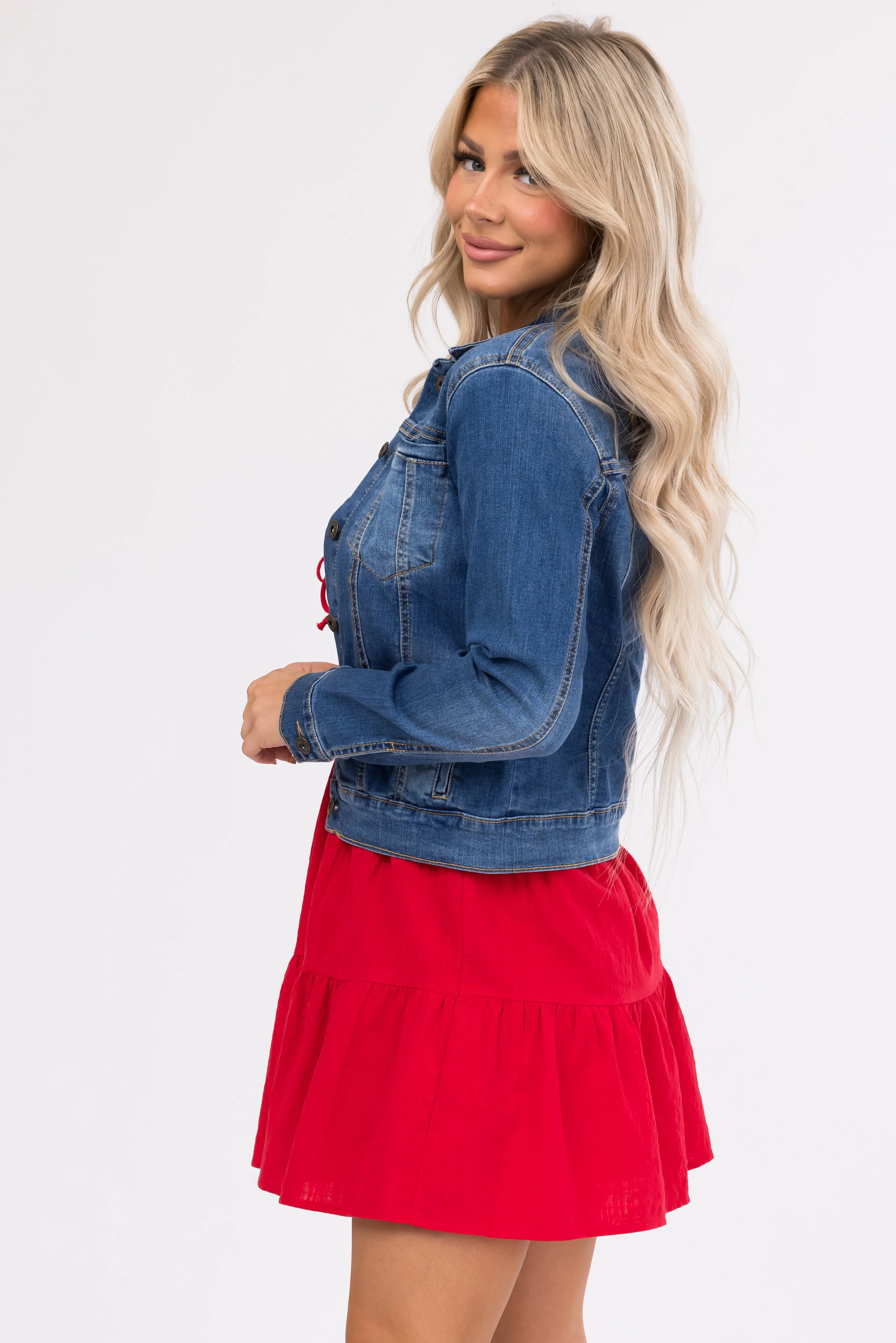 Medium Wash Long Sleeve Button Up Denim Jacket sold by Lime Lush product image thumbnail 5