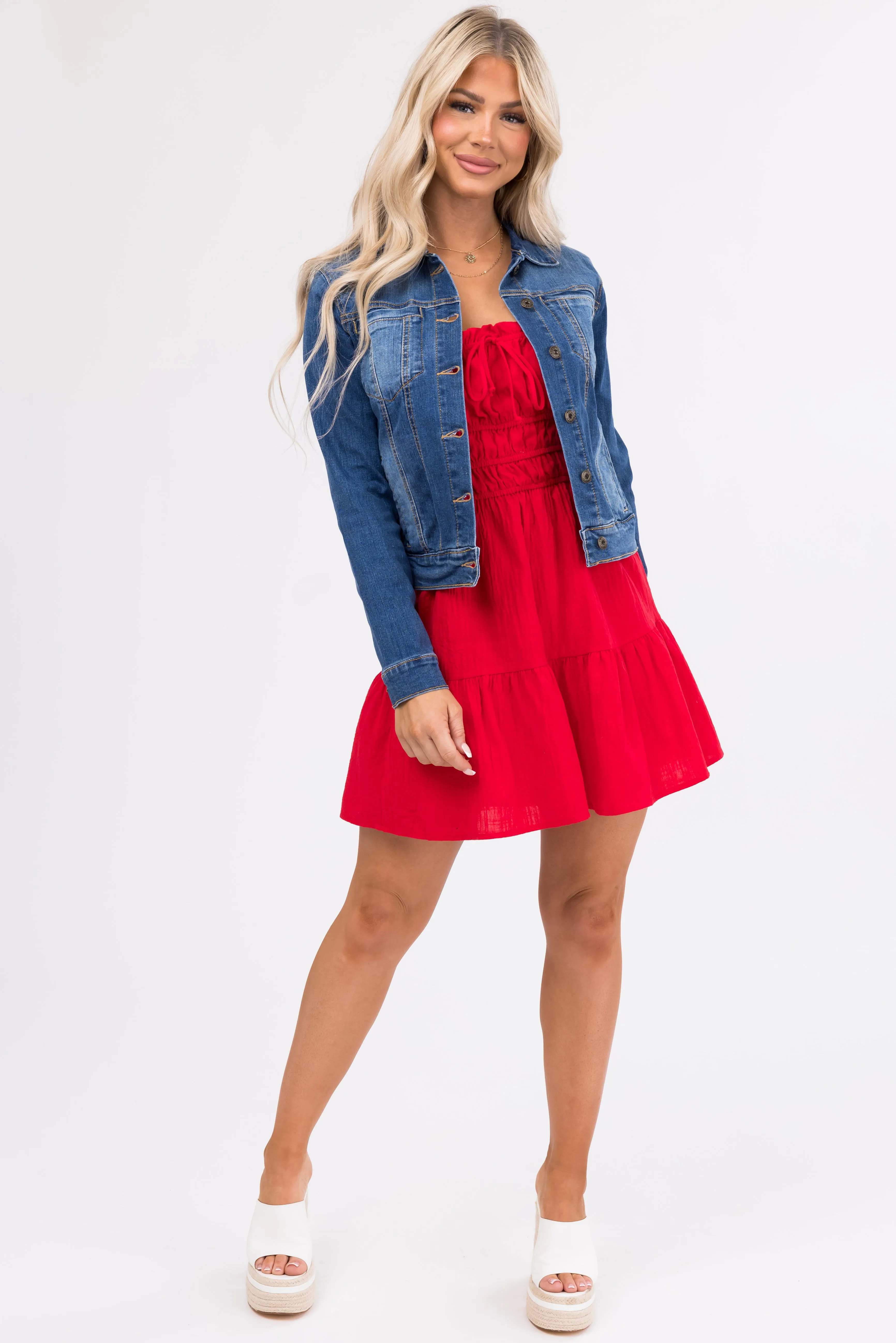 Medium Wash Long Sleeve Button Up Denim Jacket sold by Lime Lush product image thumbnail 3