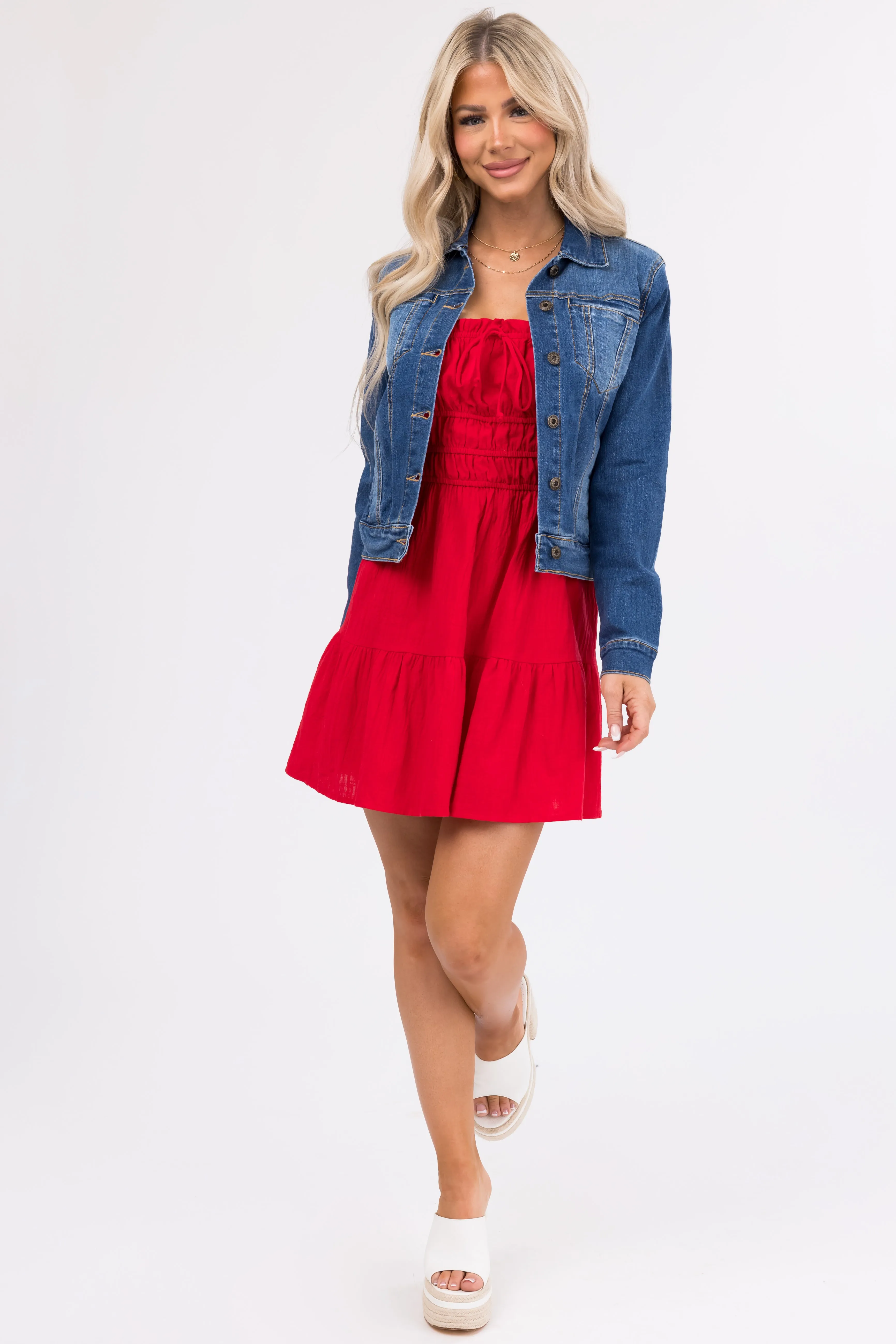 Medium Wash Long Sleeve Button Up Denim Jacket sold by Lime Lush product image thumbnail 4