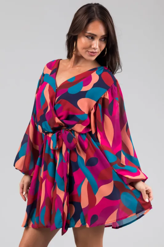 Flying Tomato Berry Abstract Print Mini Dress with Waist Tie sold by Lime Lush