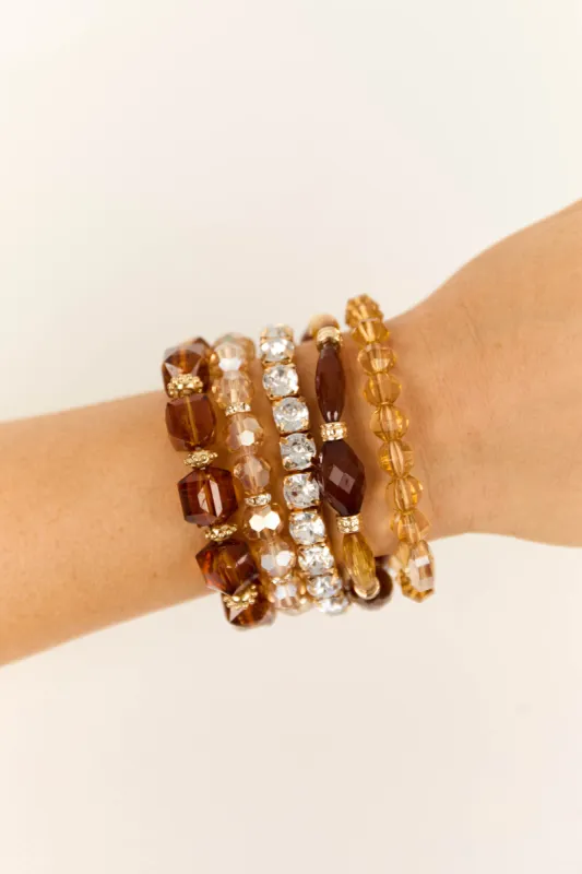 Gold Assorted Bead Elastic Bracelet Set sold by Lime Lush