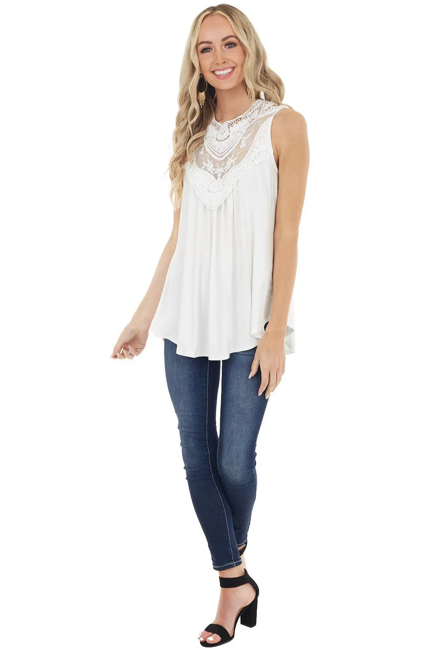 Off White Flowy Sleeveless Top with Sheer Crochet Detail sold by Lime Lush product image thumbnail 4