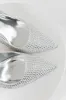 Silver Rhinestone Pointed Toe High Heels sold by Lime Lush