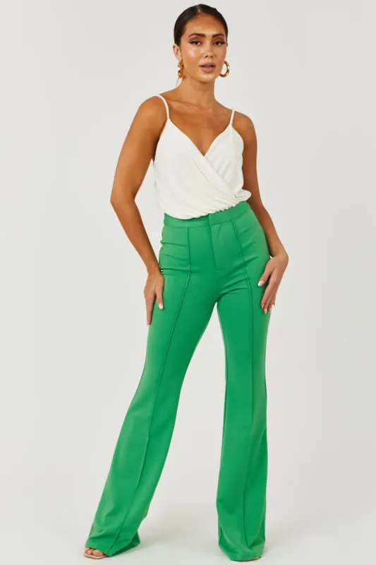 Flying Tomato Green High Rise Flare Pants with Seam Detail sold by Lime Lush