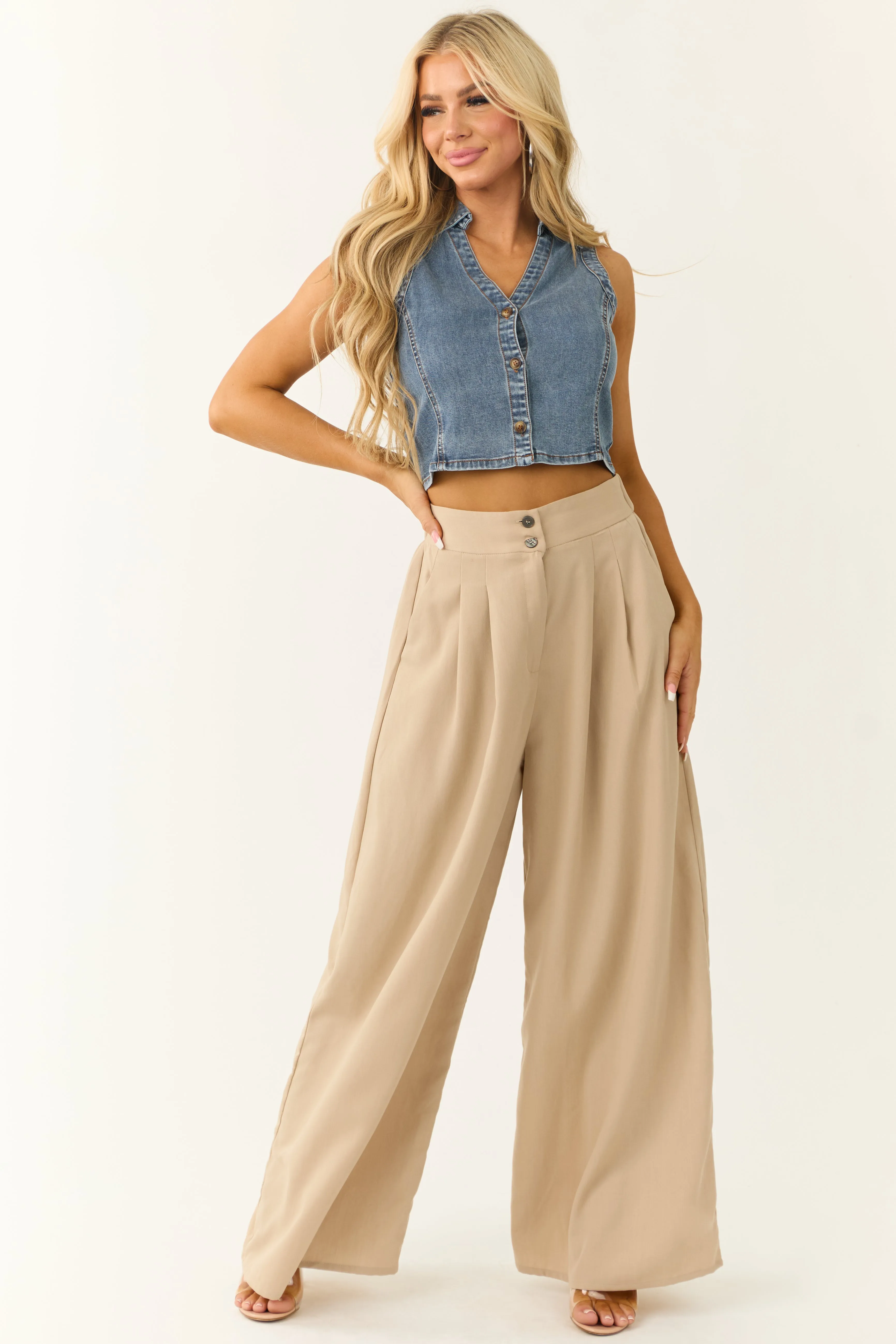 Medium Wash Denim Button Down Collared Vest sold by Lime Lush product image thumbnail 3