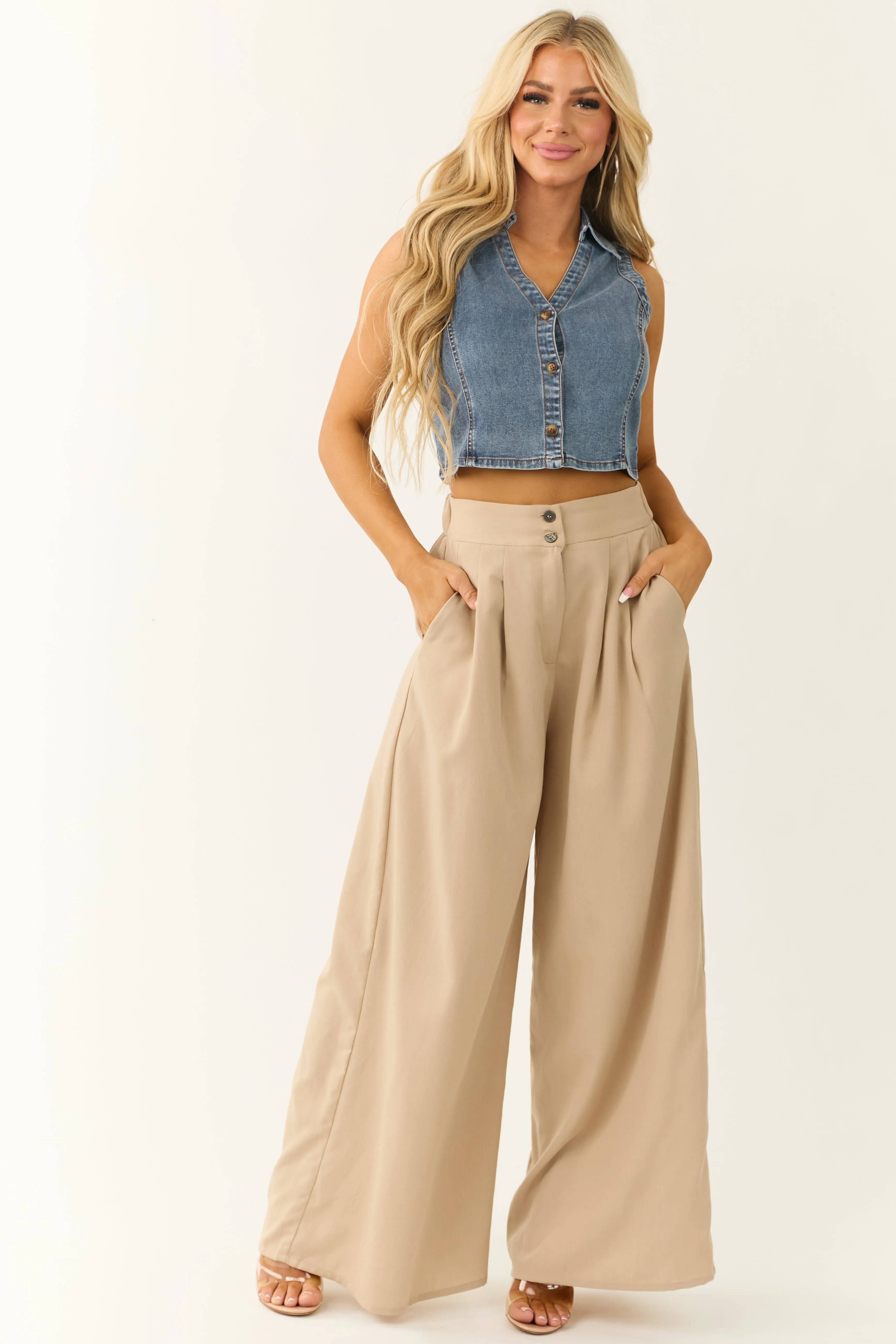 Medium Wash Denim Button Down Collared Vest sold by Lime Lush product image thumbnail 2