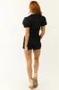 Black Zip Up Front Short Puff Sleeve Denim Romper sold by Lime Lush