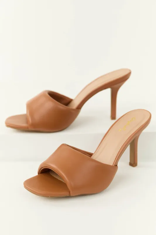 Cognac Single Puffy Strap Stiletto High Heels sold by Lime Lush