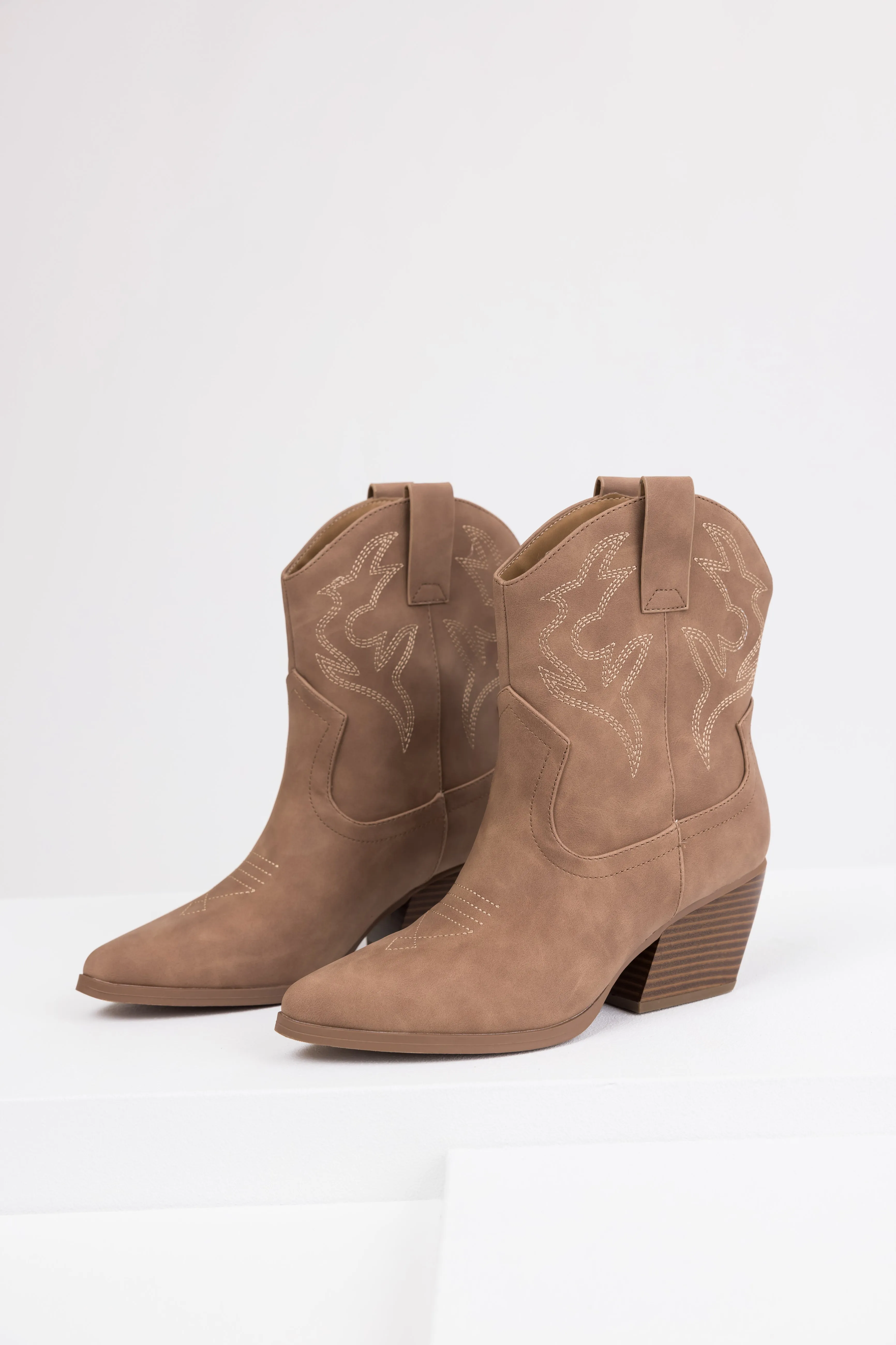 Walnut Western Stitching Detail Ankle Booties sold by Lime Lush product image thumbnail 2