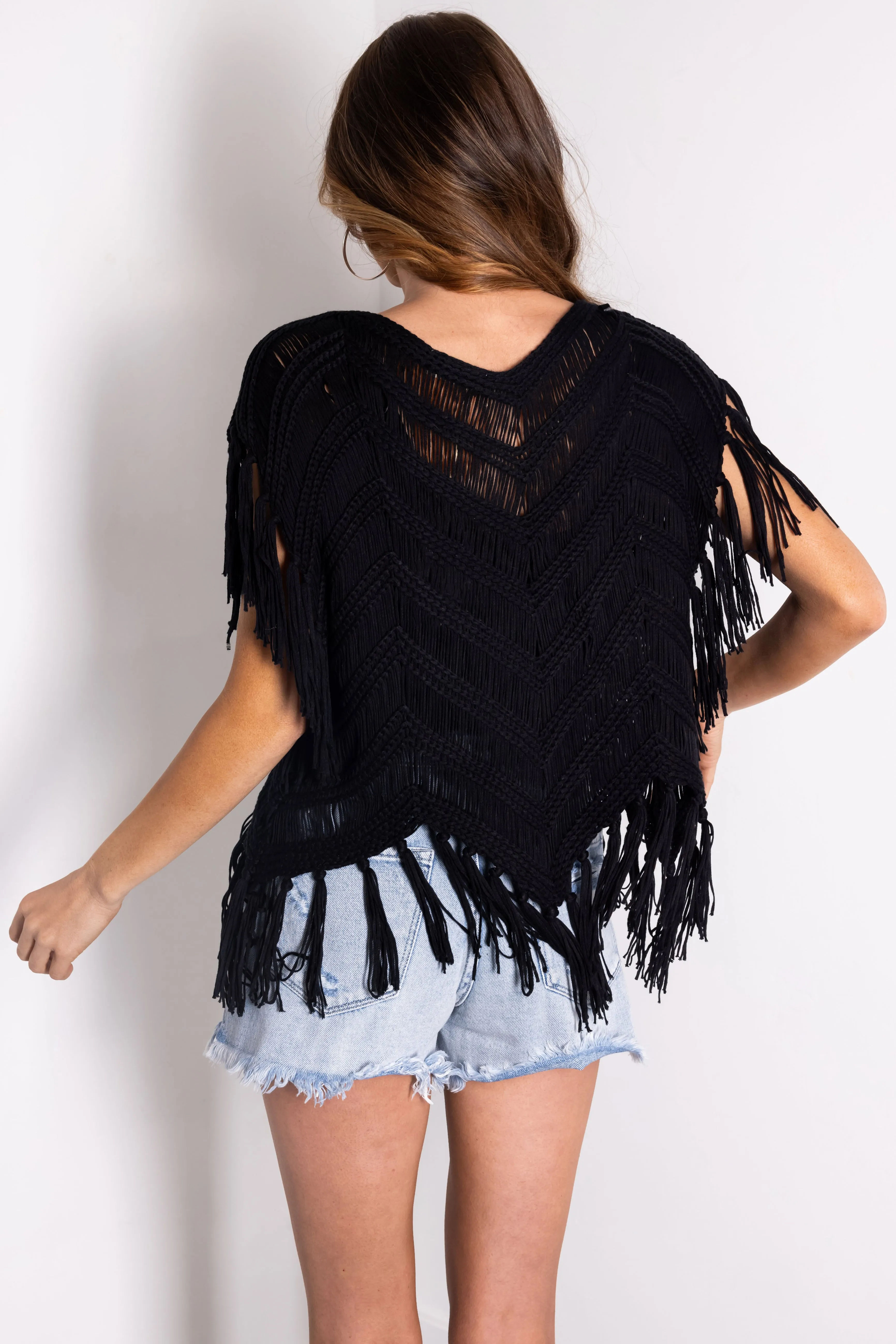 Black Chenille Crochet Fringe Oversized Top sold by Lime Lush product image thumbnail 5