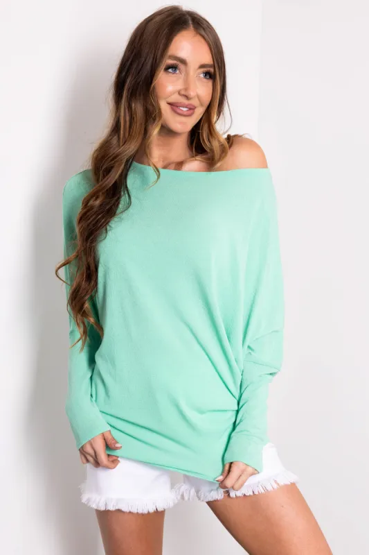 Seafoam Round Neck Knit Top with Long Dolman Sleeves sold by Lime Lush