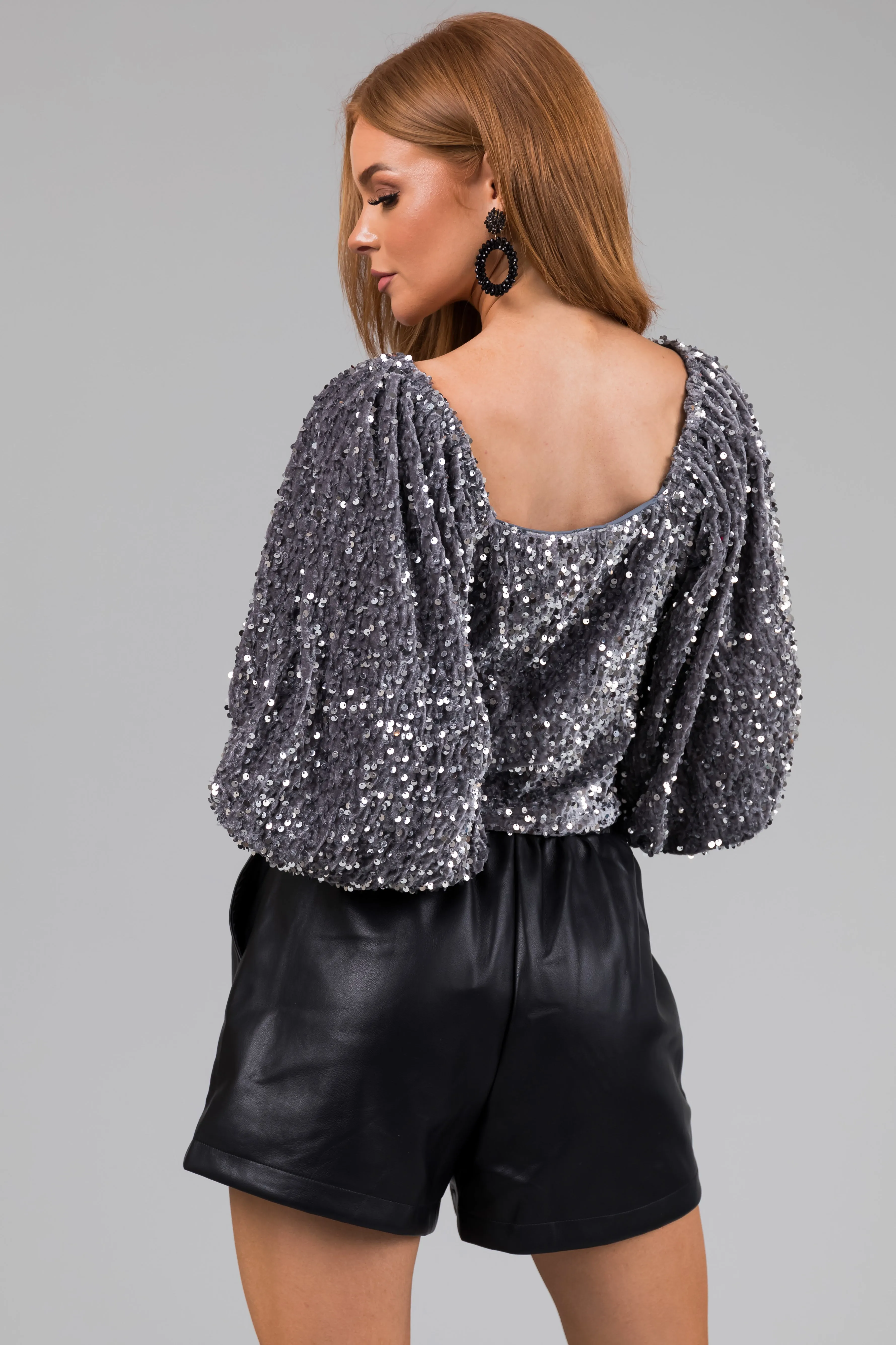 Stormy Grey Velvet and Sequin Blouse sold by Lime Lush product image thumbnail 4