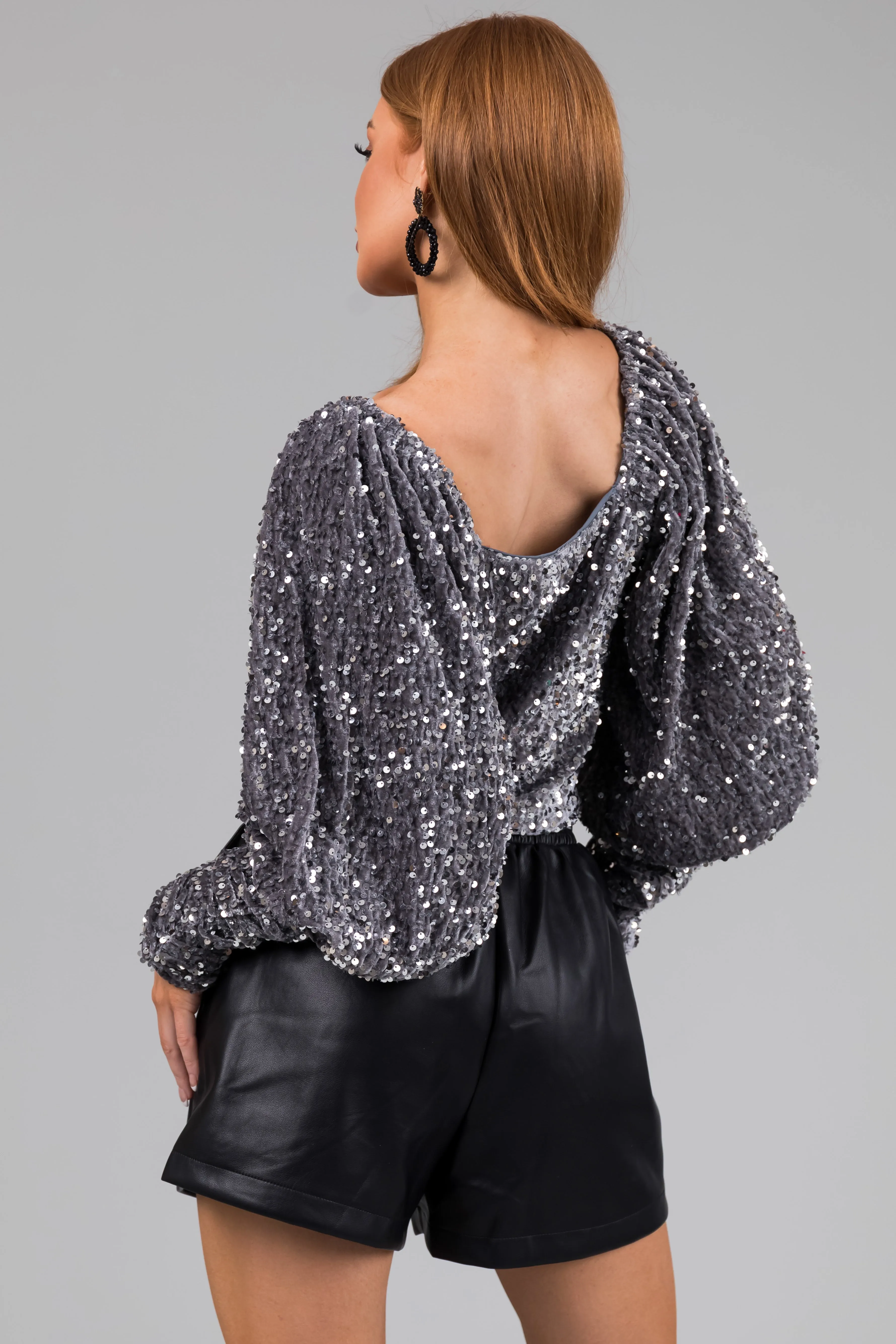 Stormy Grey Velvet and Sequin Blouse sold by Lime Lush product image thumbnail 5