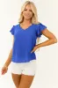 Royal Blue Scallop Trimmed V Neck Blouse sold by Lime Lush