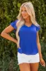 Royal Blue Scallop Trimmed V Neck Blouse sold by Lime Lush