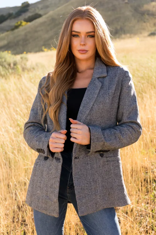 Black and White Herringbone Pattern Blazer sold by Lime Lush