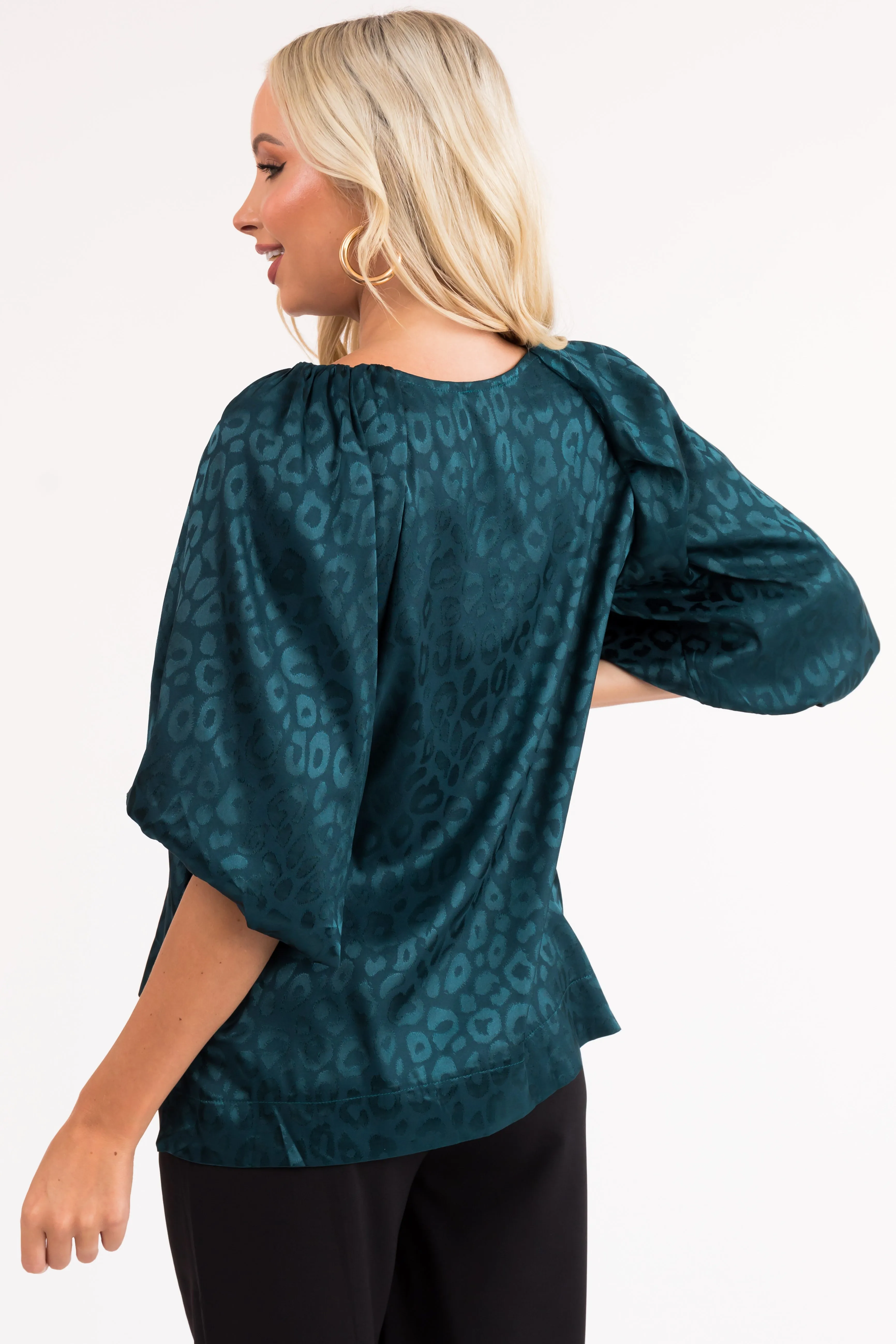 Pine Animal Print Puff Sleeve Satin Top sold by Lime Lush product image thumbnail 5