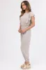 Oatmeal Ruffle Short Sleeve Soft Knit Jumpsuit sold by Lime Lush