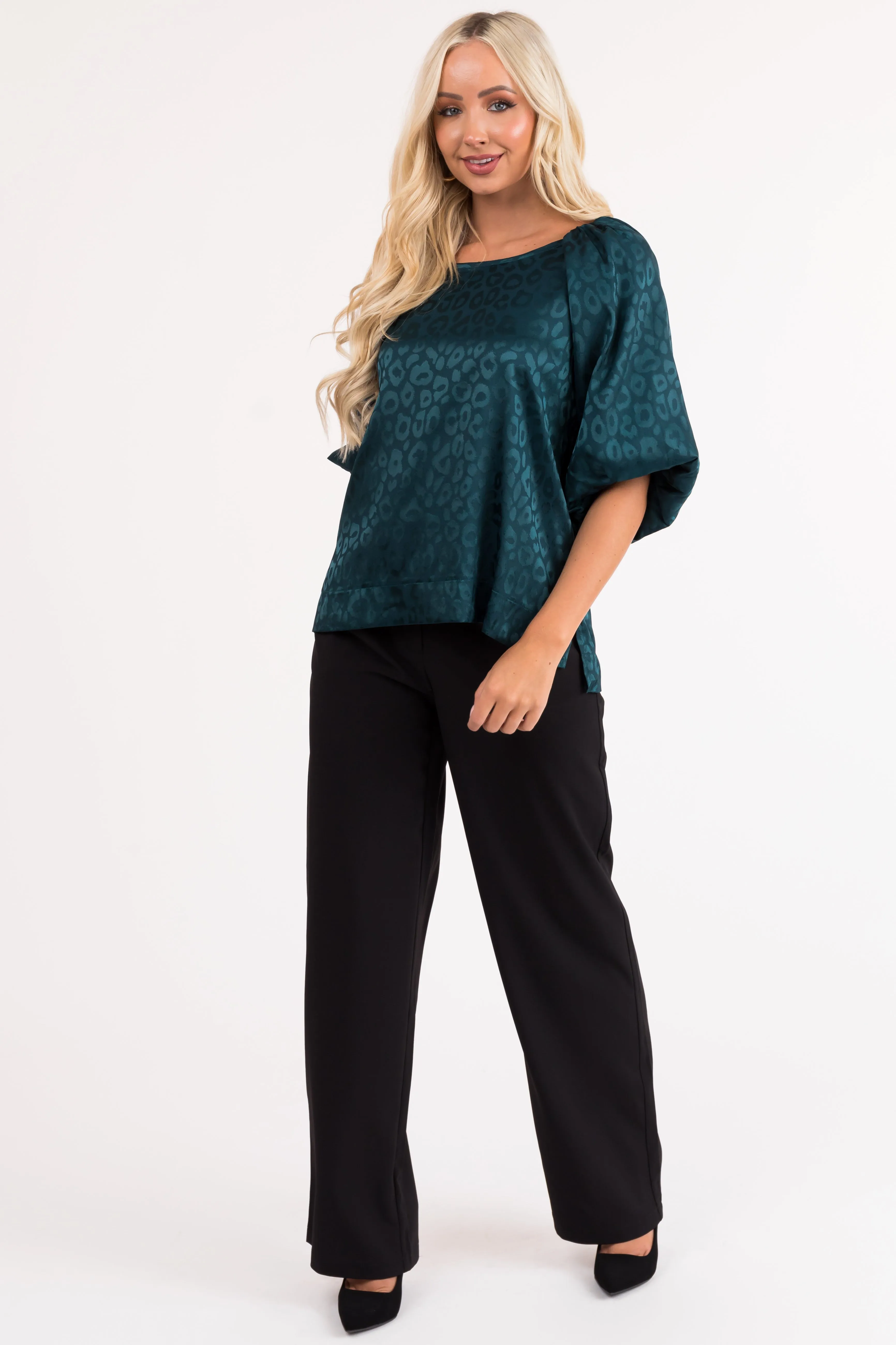 Pine Animal Print Puff Sleeve Satin Top sold by Lime Lush product image thumbnail 3