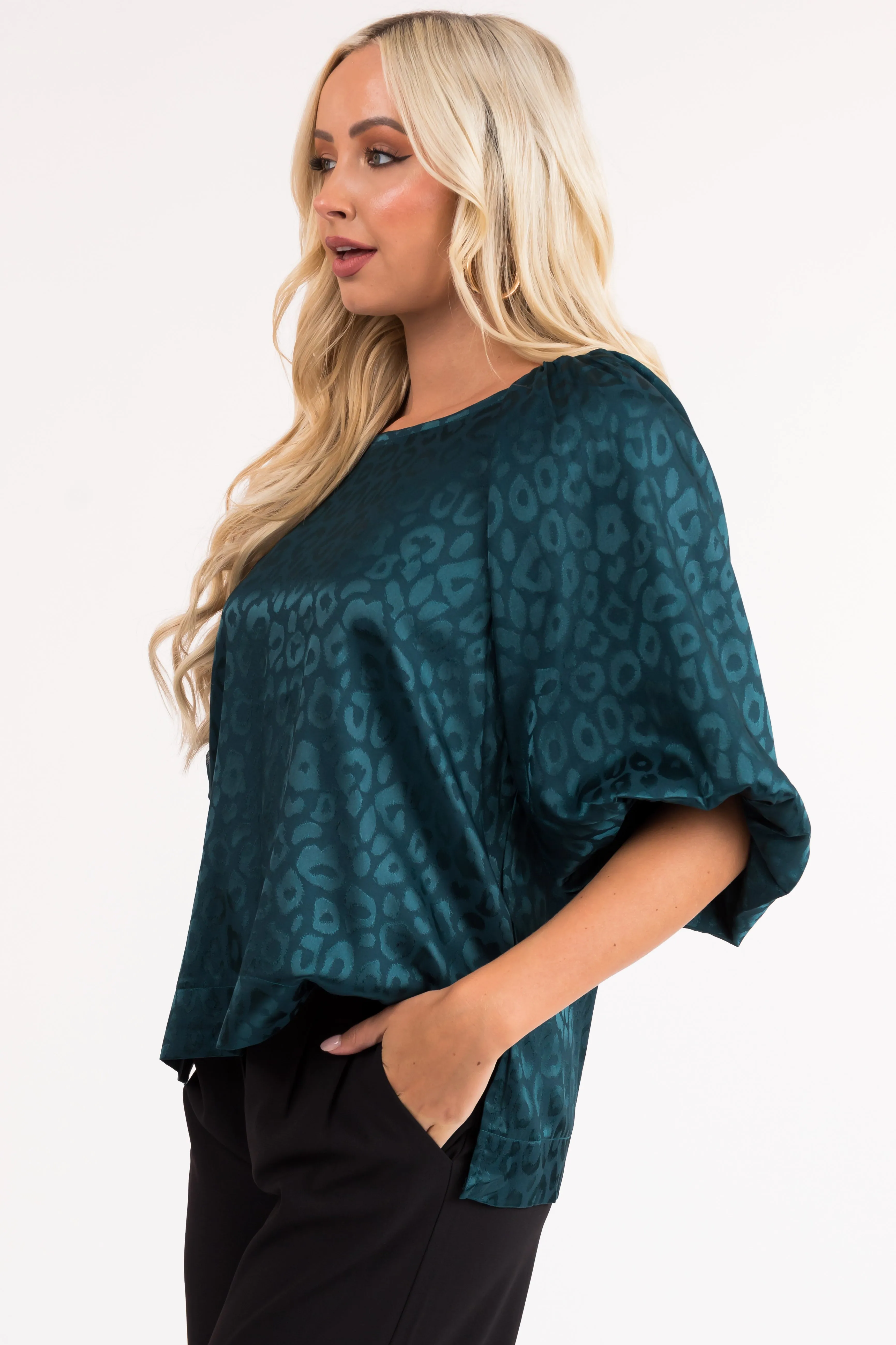 Pine Animal Print Puff Sleeve Satin Top sold by Lime Lush product image thumbnail 4