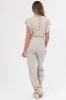 Oatmeal Ruffle Short Sleeve Soft Knit Jumpsuit sold by Lime Lush
