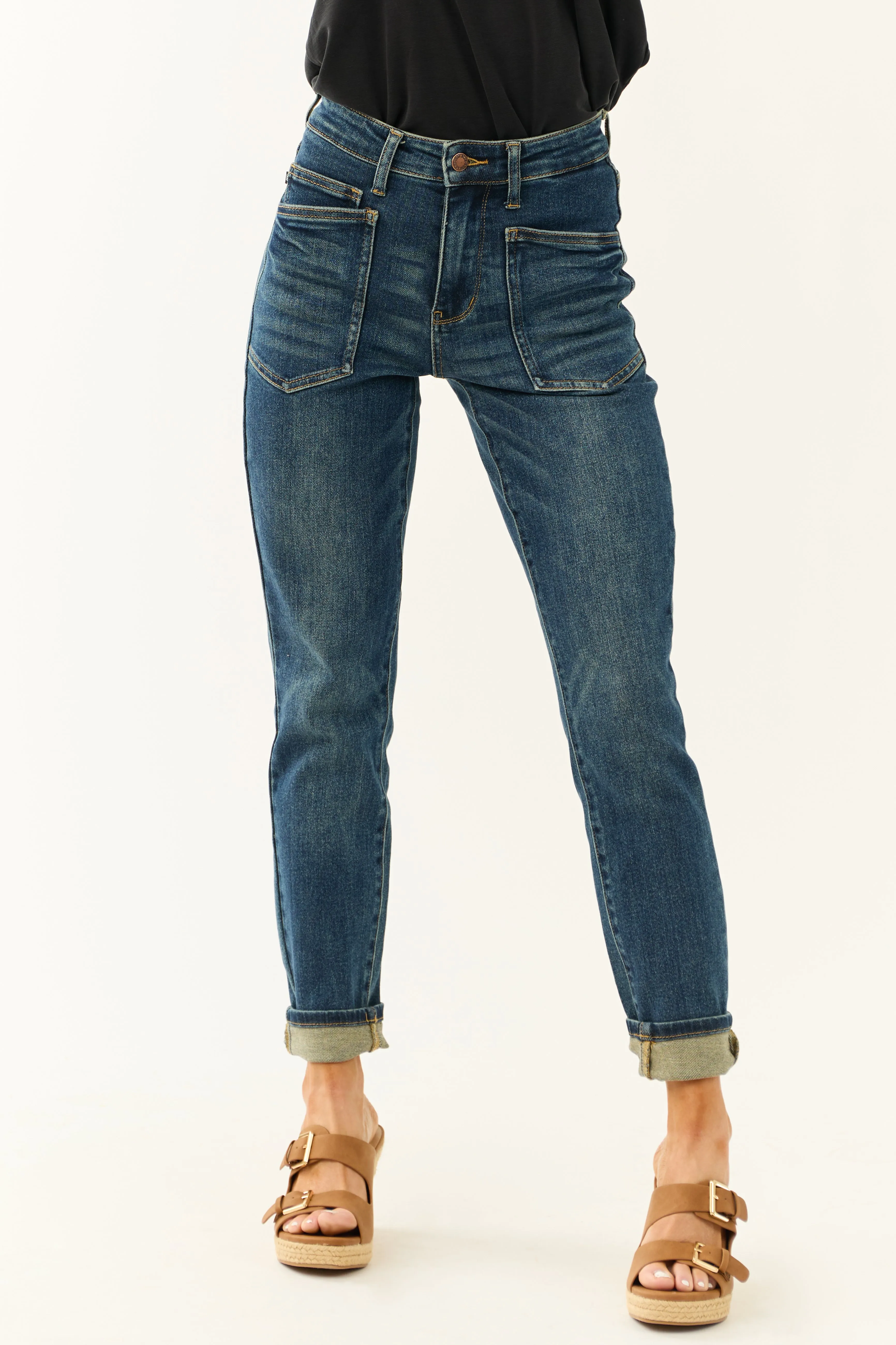 Judy Blue Dark Wash Classic Relaxed Straight Jeans sold by Lime Lush